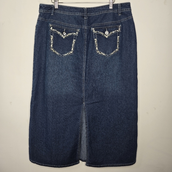 Vintage Cato Midi Jean Skirt Size 16W Blue Denim Bling Western Festival - Picture 2 of 15
